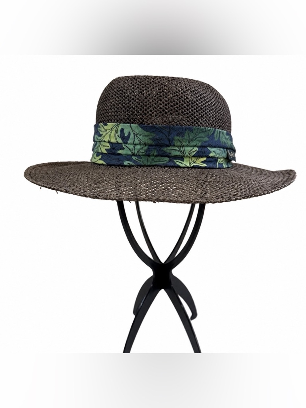 Chi Chi Handmade Woven Straw Sun Hat Brown Wide Brim Tropical Band One Size USA